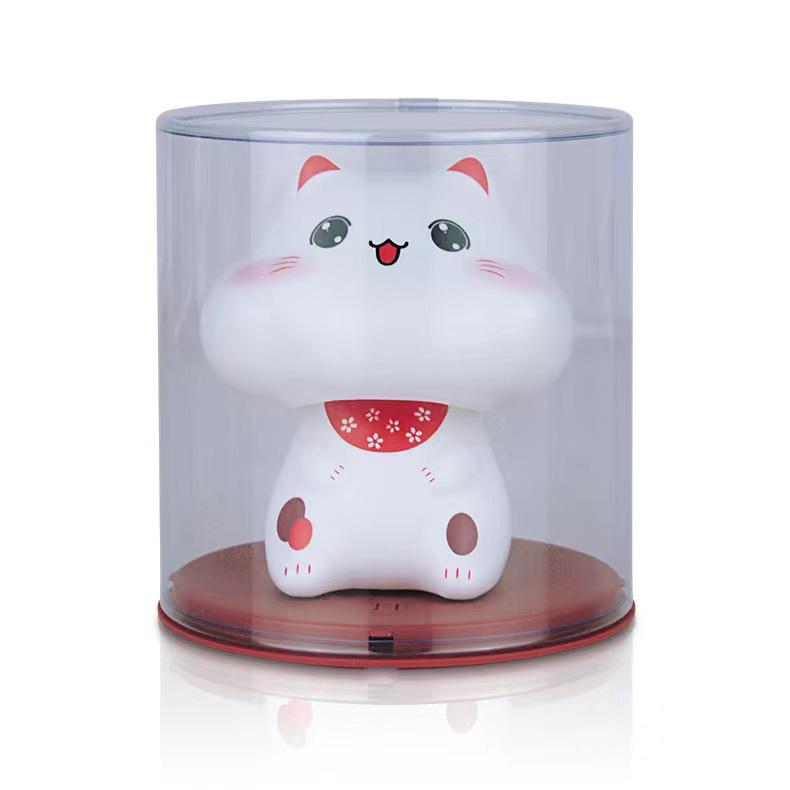 Solar-Powered White Nodding Cat Ornament - Chubby Lucky Desktop Decor