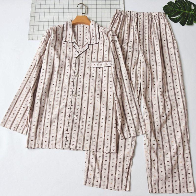 Foreign Trade Orders Exported To Japan Summer and Autumn Thin Men's Woven Pure Cotton Printing Comfortable Long Sleeve Trousers Pajamas Home Wear Set