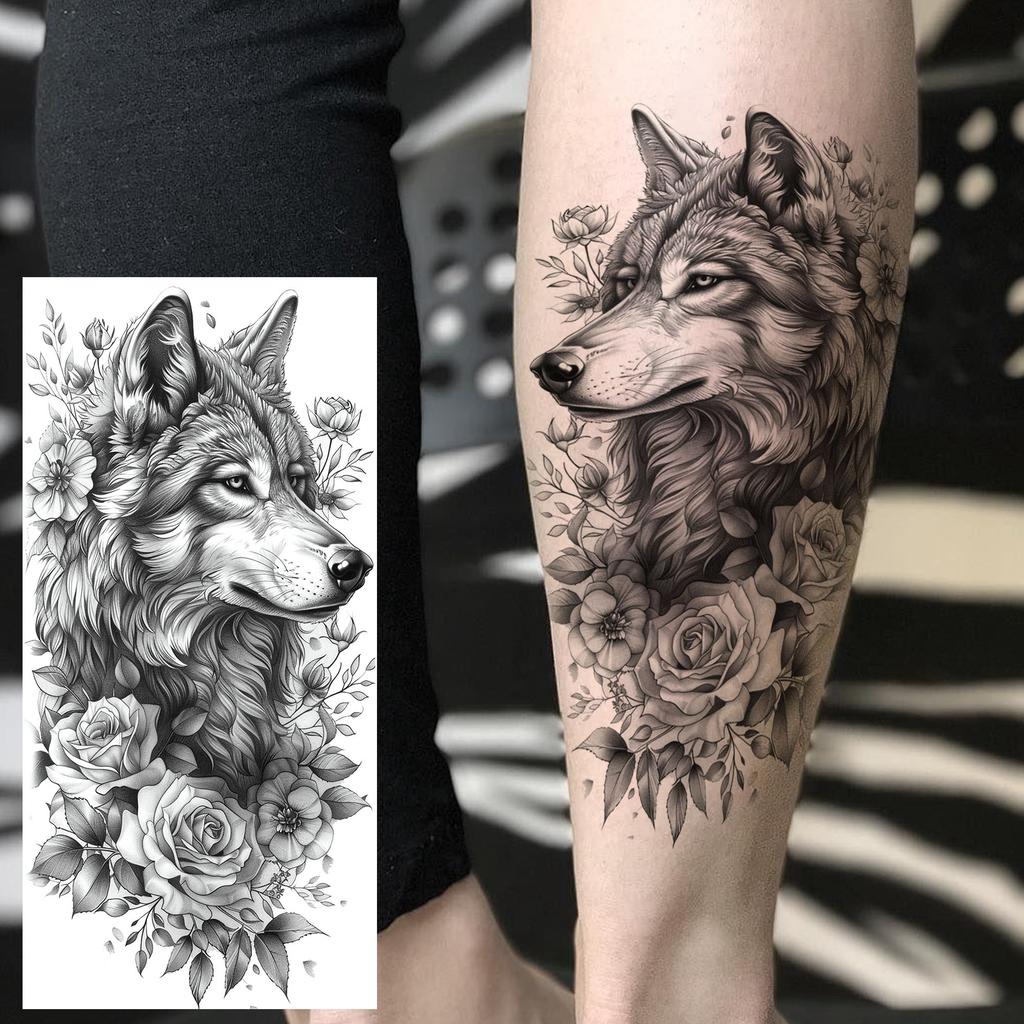1 Sheet Sketch Flower Animals Temporary Tattoos For Women Long Lasting Waterproof Elephant Turtle Fake Tattoo Body Art Stickers
