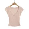 Summer new Spice Girl thin micro-transparent V-neck tencel short-sleeved top women's short slim-fitting waist T-shirt bottoming shirt