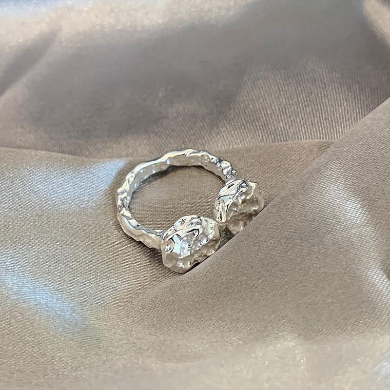 Stylish Korean Inspired Adjustable Open Ring With Unique Geometric Design In Pure 925 Silver