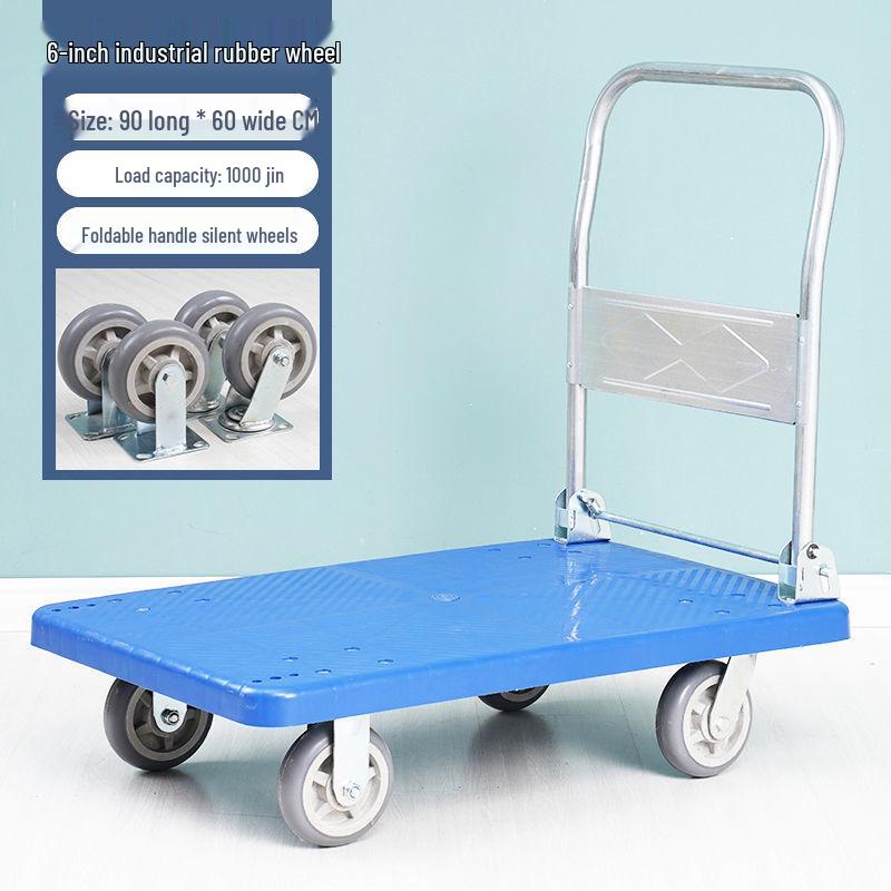 Folding Flatbed Hand Truck: Sturdy Four-Wheel Cart for Street Vending & Moving Goods