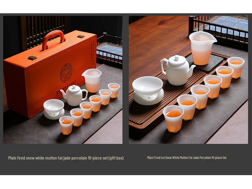 Icy Jade Porcelain Kung Fu Tea Set: Luxurious Mutton Fat White Gift for Office & Home