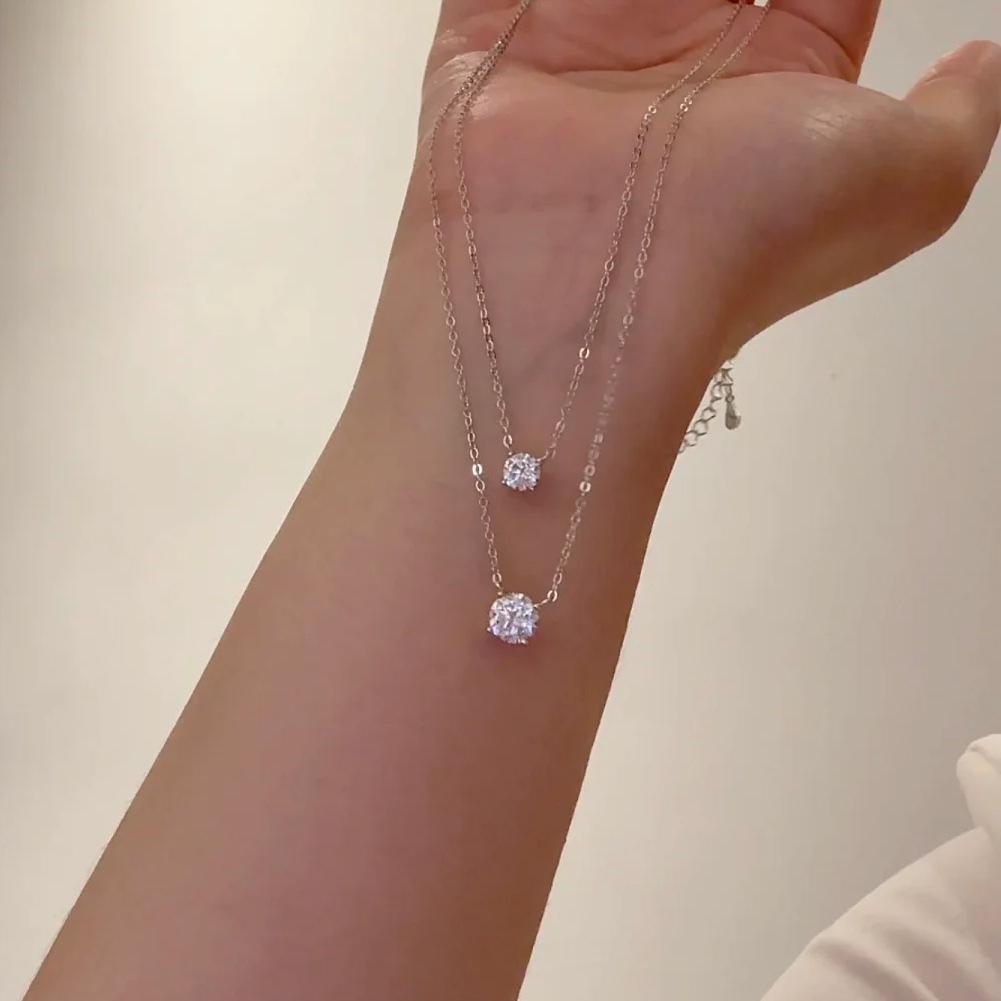 S925 Sterling Silver Moissanite Women's Necklace: Simple Luxury Four-Prong Pendant Clavicle Chain Jewelry