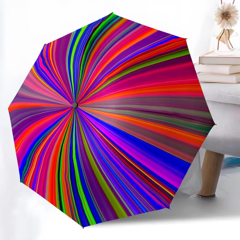 1pc Color Wheel Spectrum Automatic Folding Umbrella with 8-Rib Windproof Design, Portable Foldable Sunshade Umbrella For Halloween 024