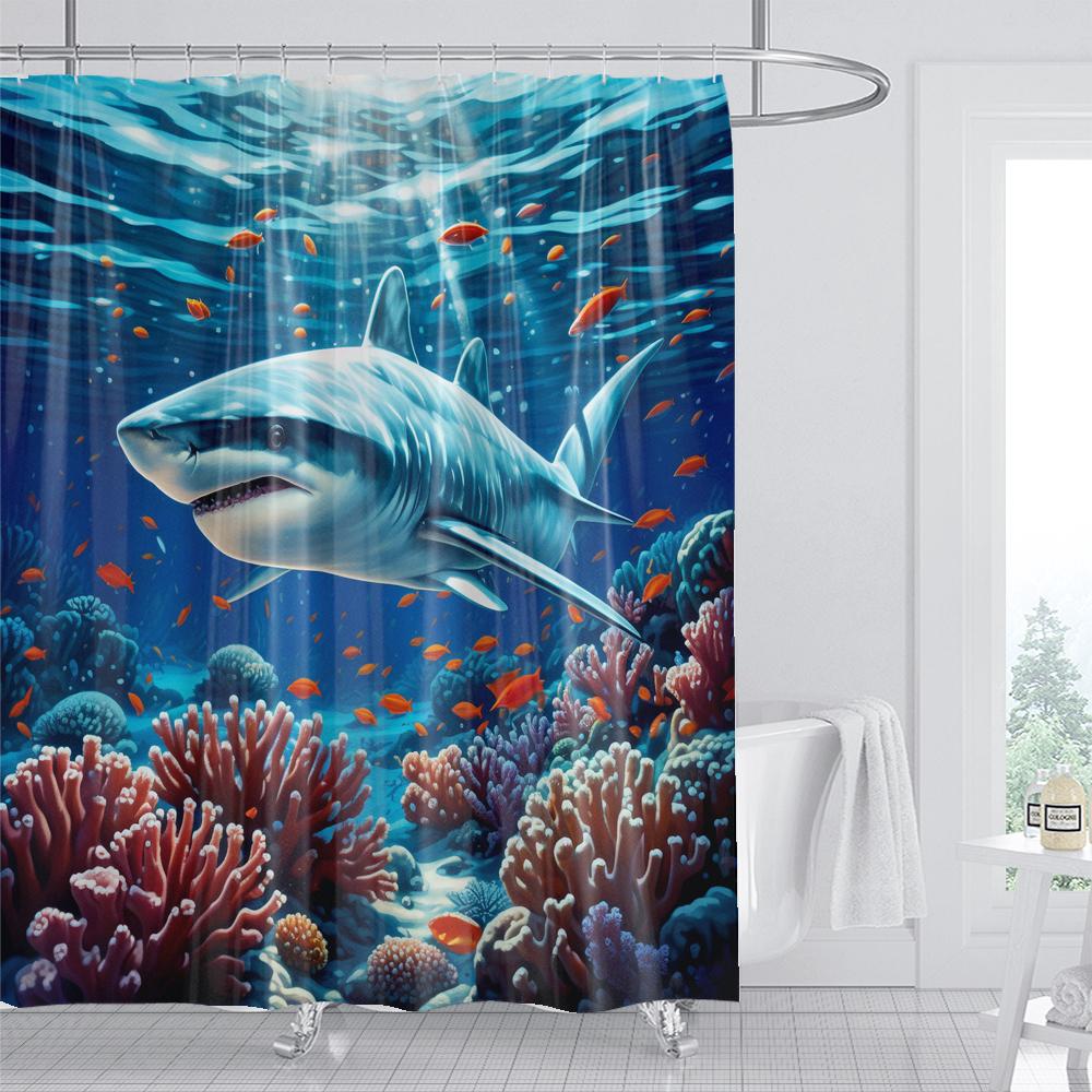 1PC Dolphin Shower Curtain Blue Ocean Biological Polyester Fabric Children's Ocean Theme Bathroom Decoration Shower Curtains