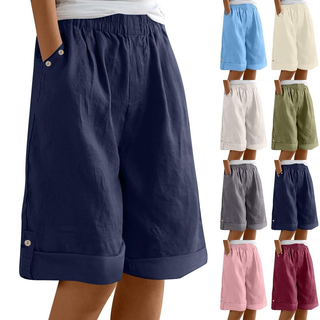Shorts For Women Knee Length Beach Vacation Clothes Rolled Hem High Waisted Shorts Summer Outfits