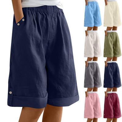 Damen Shorts Knielang Strandurlaub Kleidung Aufgerollter Saum High Waist Shorts Sommeroutfits