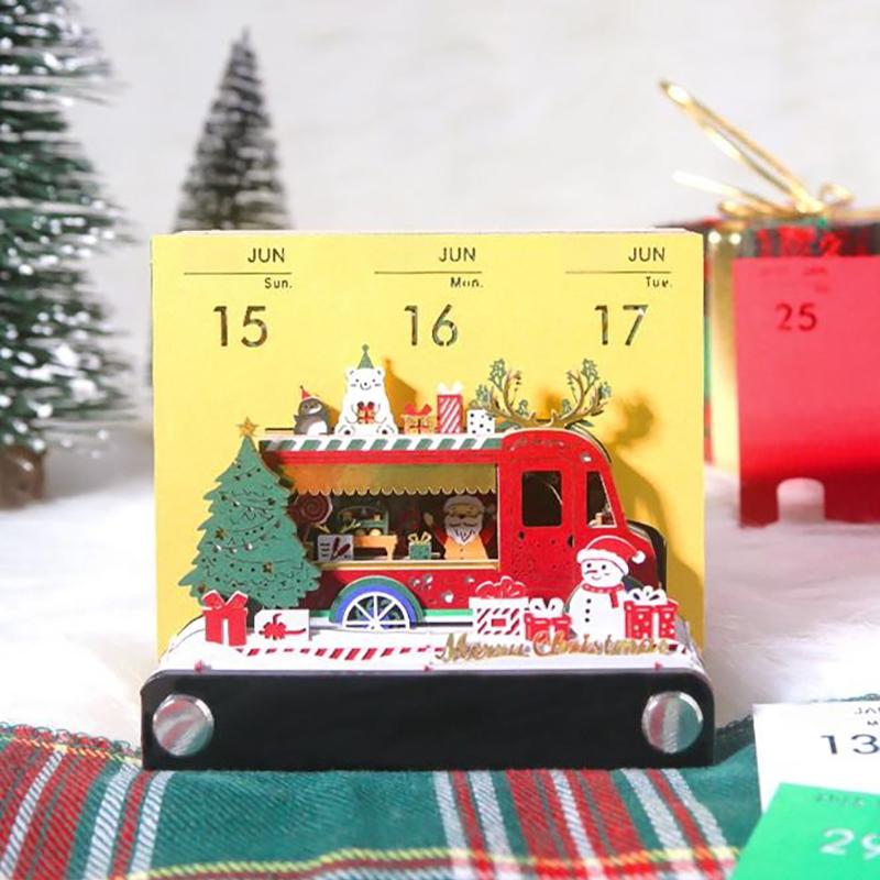 Time Piece Calendar 2026 Desk Calendar With Led Light 3D Tear-Away Calendar Paper Carving Art Memo Pad Notepad Christmas Gift