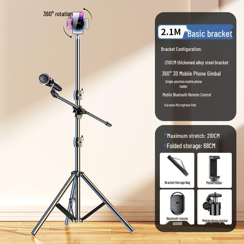 Selfie Stick Tripod with Phone Holder & Fill Light for Live Streaming and Photography