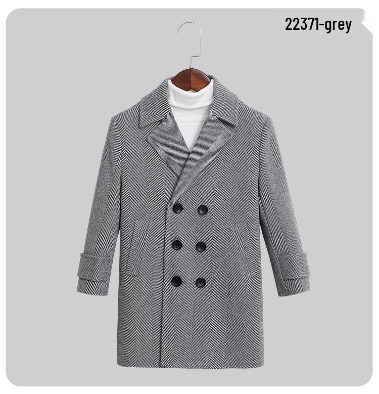 Boys' Wool Blend Plaid Overcoat with Suit Collar - Quilted, Warm, Mid-Length Trench for Autumn/Winter