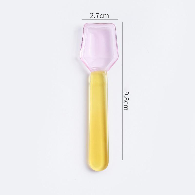 Cute Colorful Short Handle Glass Dessert Spoon INS Style Heat Cold Resistant for Yogurt Pudding Ice Cream A7