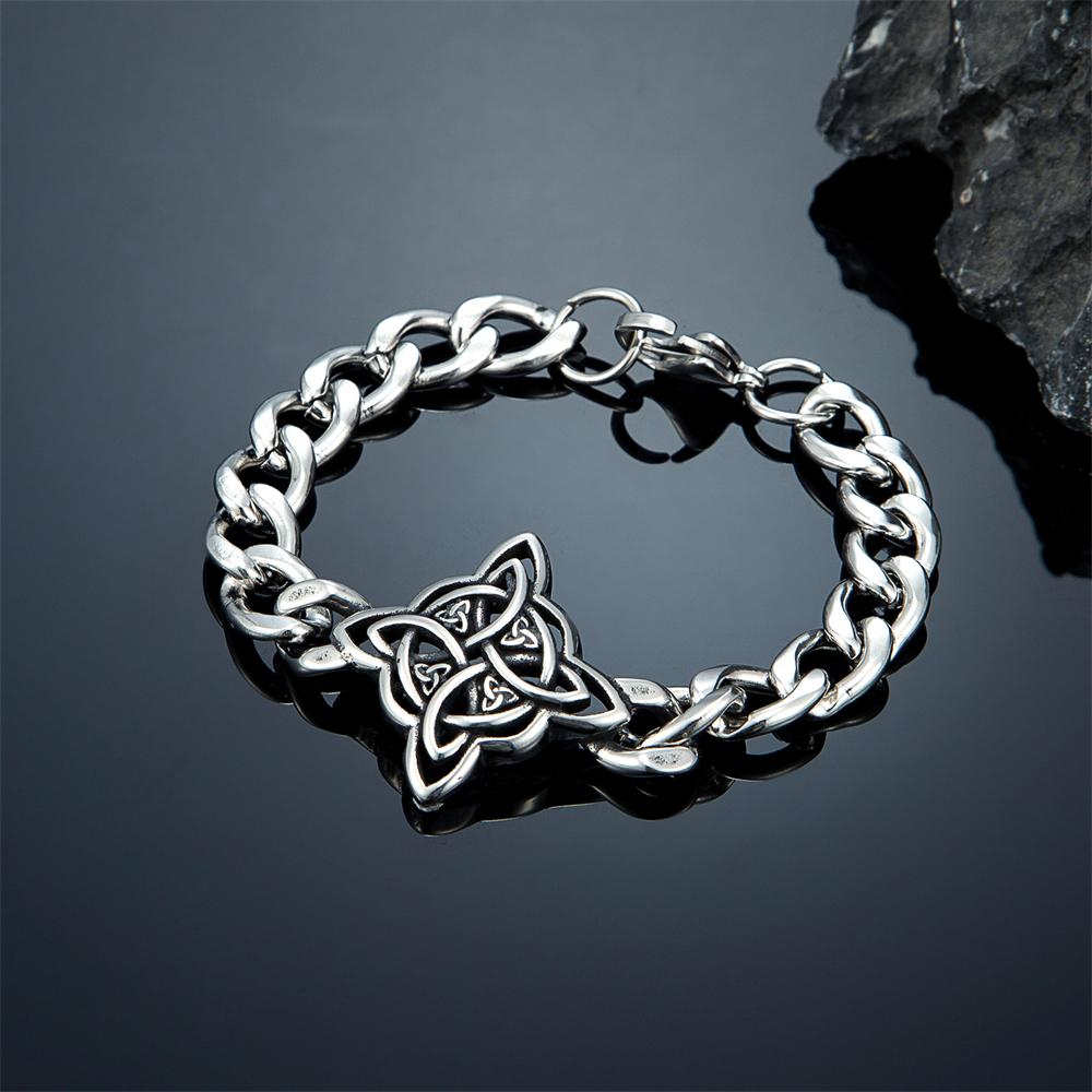 Men s Stainless Steel Viking Celtic Knot Bracelet with Valknut Rune and Triquetra Gothic Design 21cm