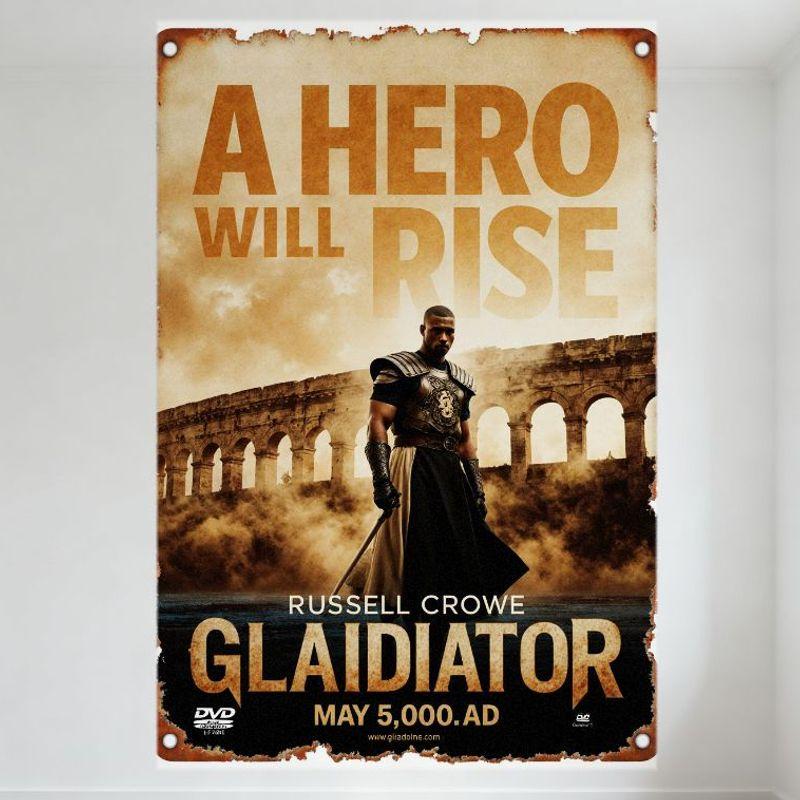 Винтажный Металлический Жестяной Знак Постер к Фильму Гладиатор, Рассел Кроу, Потертый Старинный Стиль, Текст  Герой Придет  и  5000 г. н. э. , Дом Ba 20x30cm（7.8x11.8inch）