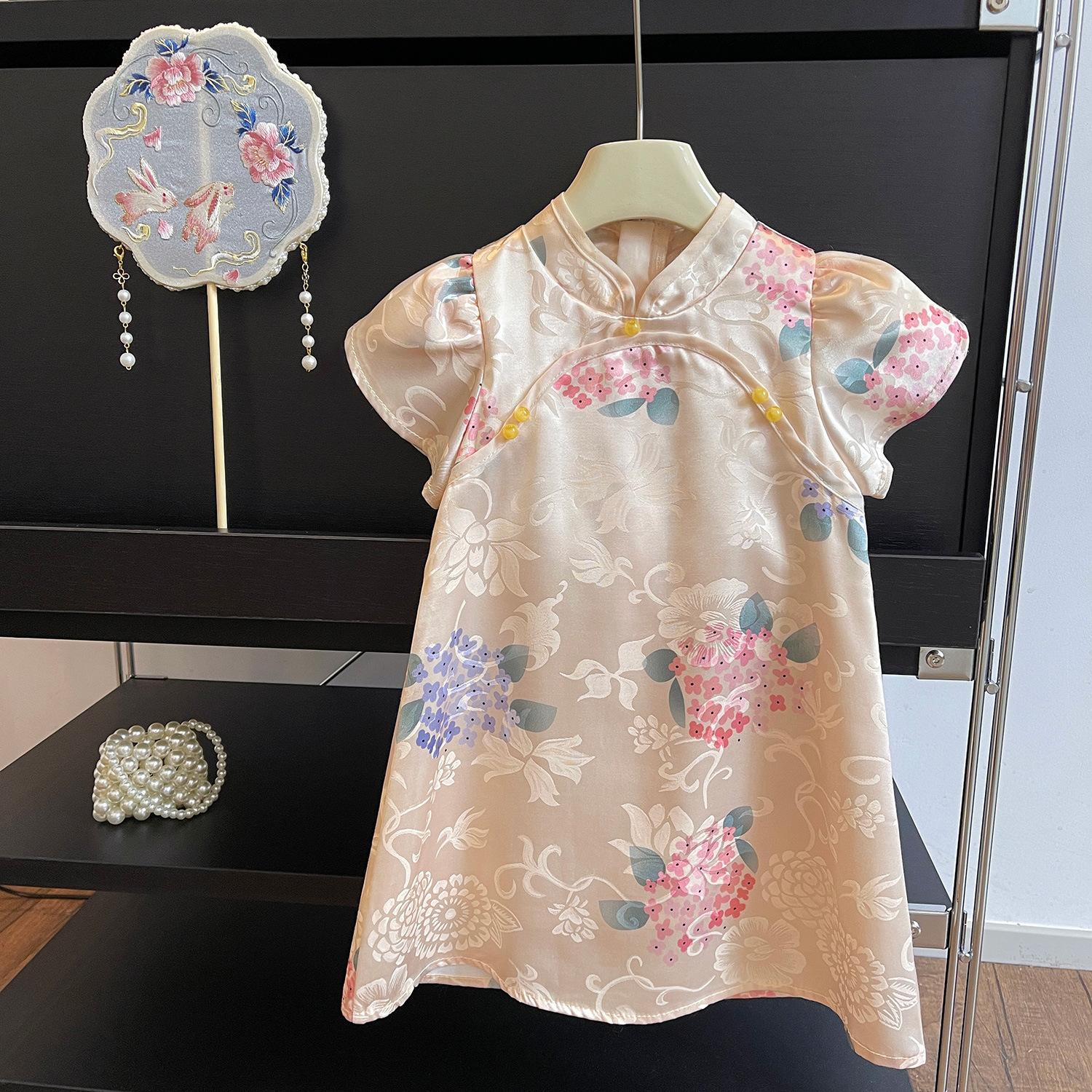 Girls Summer Vintage Cheongsam Dress Baby Chinese Princess Party Dress For Kids 90cm