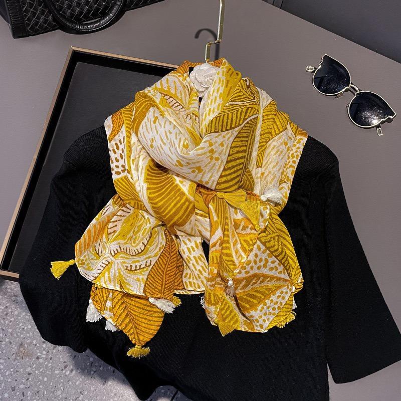 Winter Green Branch Floral Tassel Viscose Shawls Scarf Lady High Quality Thick Wrap Beach Stole Bufandas Muslim Hijab 180*90Cm