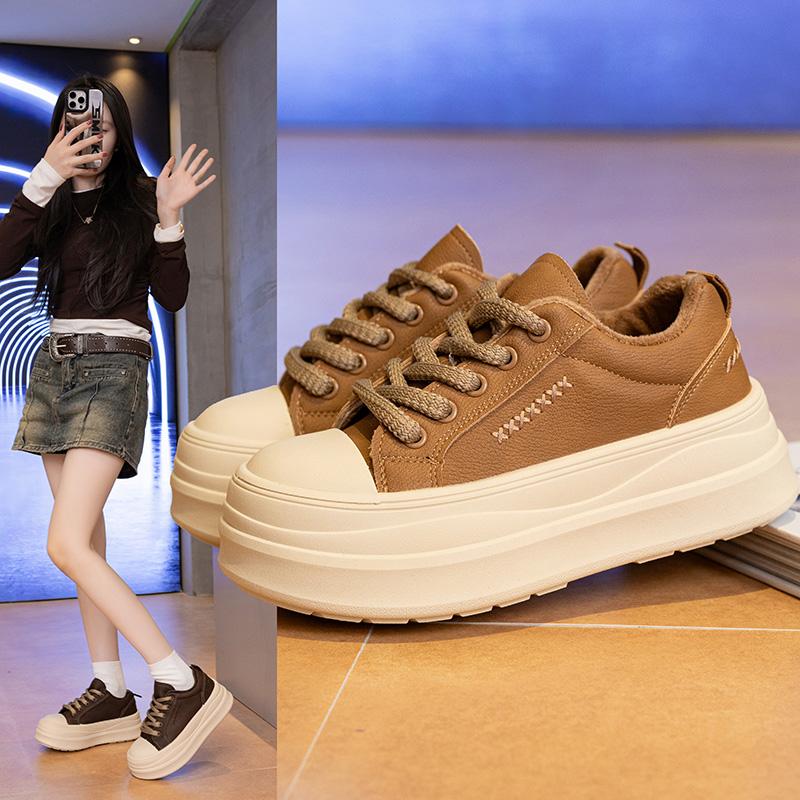 Scarpe da ginnastica da donna con plateau bianco, primavera, stringate, suola spessa, scarpe vulcanizzate da donna, scarpe sportive traspiranti in pelle PU da donna