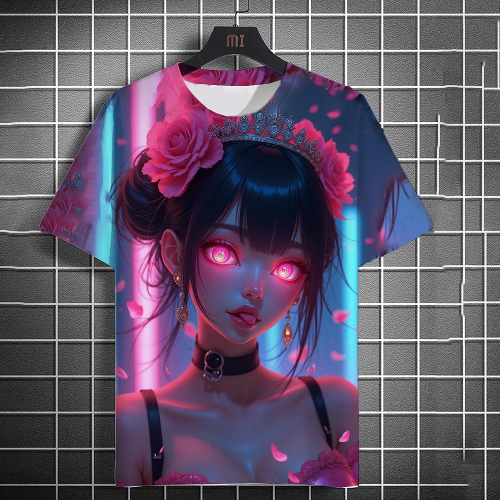 

Summer Harajuku Anime Girl Graphic T Shirt For Men 3D Print Fashion Loose Short Sleeve Tops Kawaii Cool Street Style Tops XS
