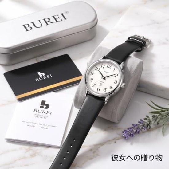 BUREI Womens Watch Made Japan Quartz Stylish Waterproof Date Leather Strap Simple Lightweight Casual (White)