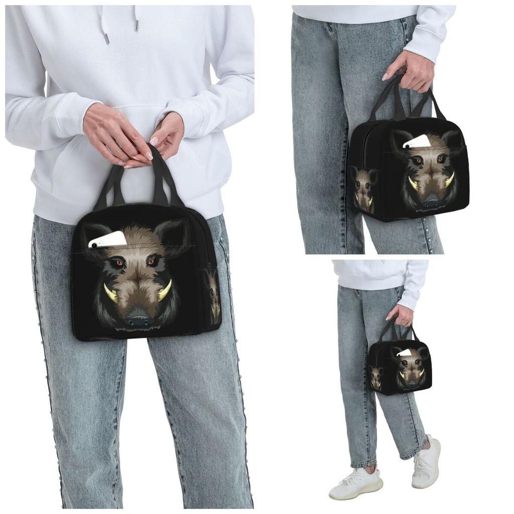Funny Wild Pig Hunting Insulated Lunch Bag for Women Office Cooler Thermal Food Box Tote Leakproof Lunch Boxes Container