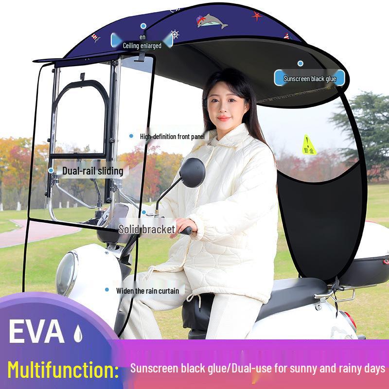 Electric Vehicle Sunshade and Rain Canopy for Bikes and Motorcycles