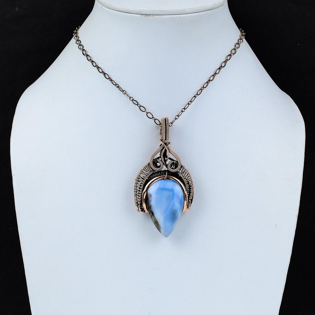 Owyhee Opal Gemstone lucrat manual din sârmă de cupru pur înfășurată în pandantiv bijuterii pentru Ziua Recunoștinței