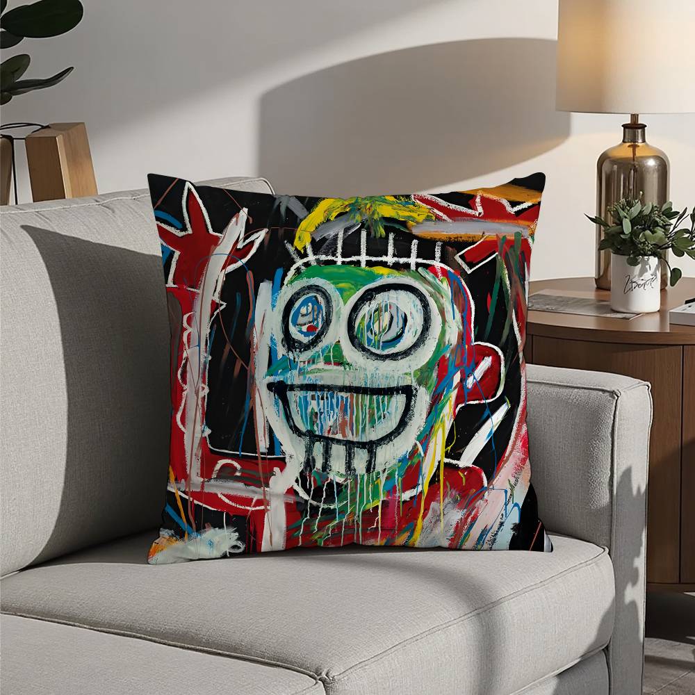 J-Jean M-Michel B-Basquiat Art Pillow Case Square Double‑Sided Print Cushion Case For Sofa Home Bedchamber Decor Gift