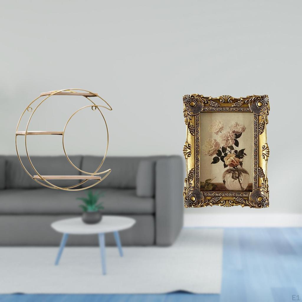 Modern Multifunctional Wall Mounted Shelf with Ornate Vintage Resin Photo Frame for Collectibles
