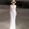Lanzhere Elegant V-Neck Sleeveless Midi Dress