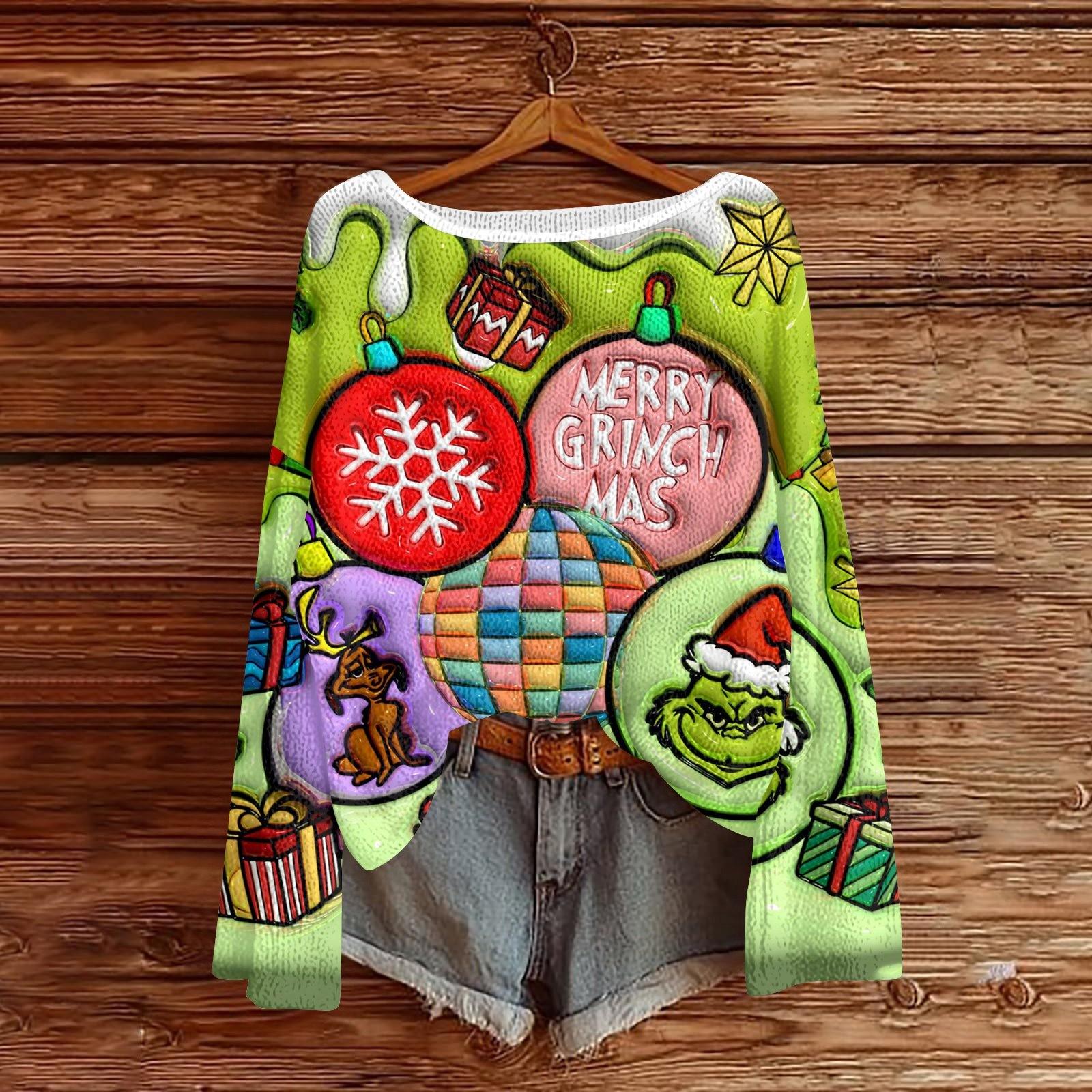 

Рождественские толстовки для женщин Вязаный свитер Милая рубашка Осенний свитер с круглым вырезом Топы L