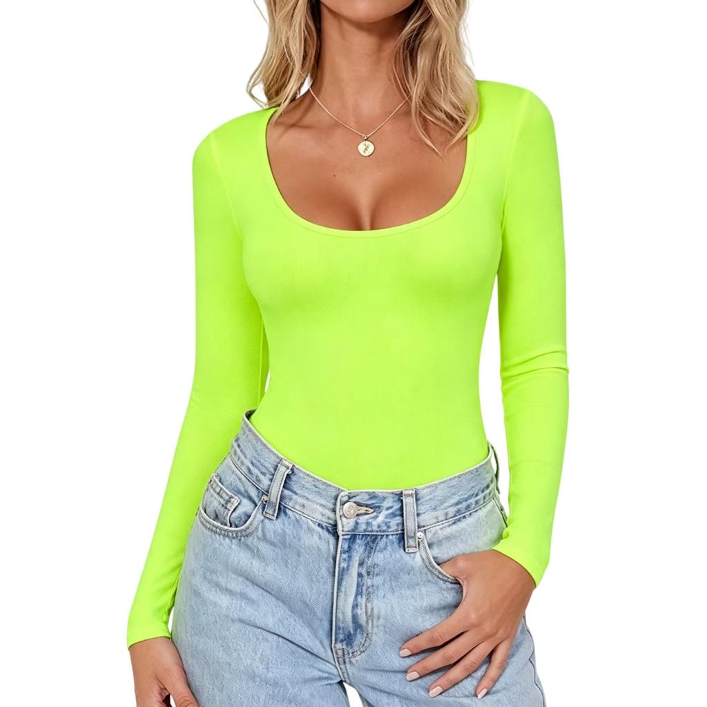 Dames Kleur Lange Mouwen Slim Fit Nek T-shirt Basis Casual Top