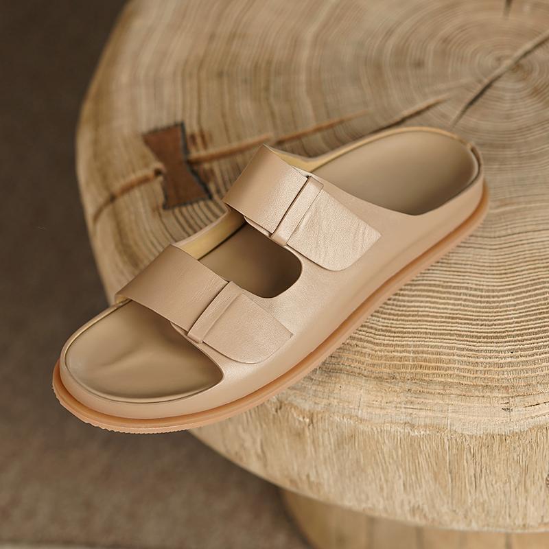 Letnie damskie buty na platformie, płaskie sandały, kapcie, buty damskie, damskie klapki, sandały, japonki, skóra naturalna