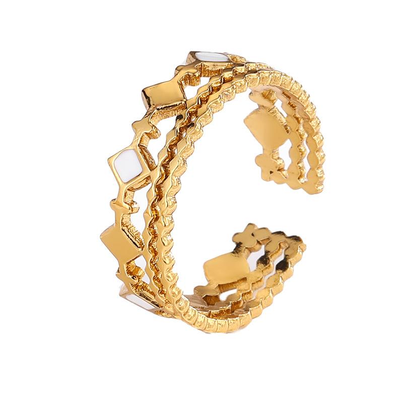 Simple Temperament Diamond-shaped Opening Adjustable Titanium Steel Ring Women's Versatile Light Luxury Trendy Accessory