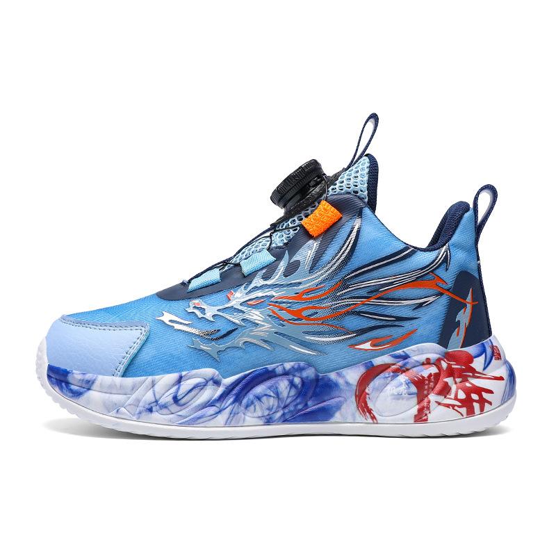 Children's Sports Shoes 2025 New Summer Boys Button Basketball Shoes Mesh Breathable Soft-soled Running Shoes