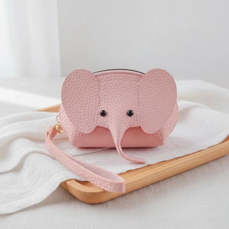 Multifunctional PU Leather Coin Purse Elephant Mini Bag Women Card Holder Key Ring Portable for Work Commute