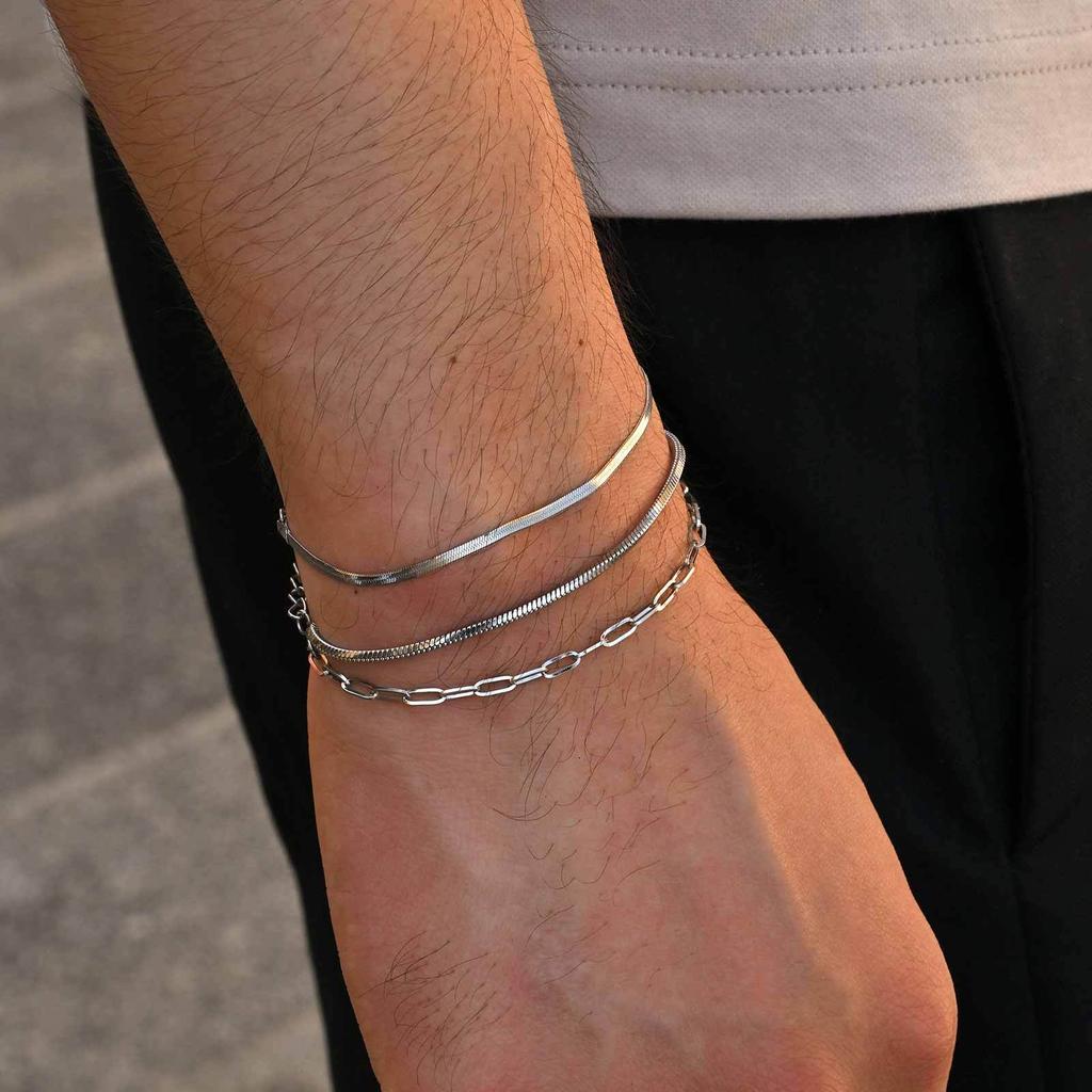 Men's Thin Chain Bracelet,Never Fade Stainless Steel Adjustable Wristband,Minimalist Hip Hop Jewelry Gift