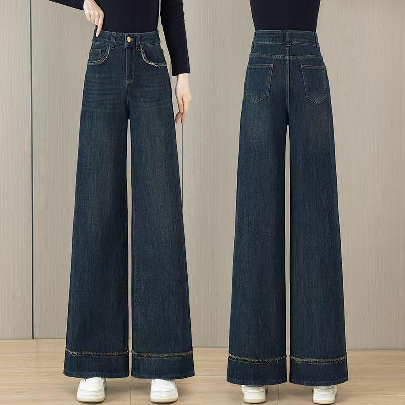 

Women s Retro Blue High-Waisted Wide-Leg Jeans - Autumn 2025 Collection; Plus Velvet, Loose, Baggy, Casual Straight-Leg Fit S - Recommended for 40-49 kg
