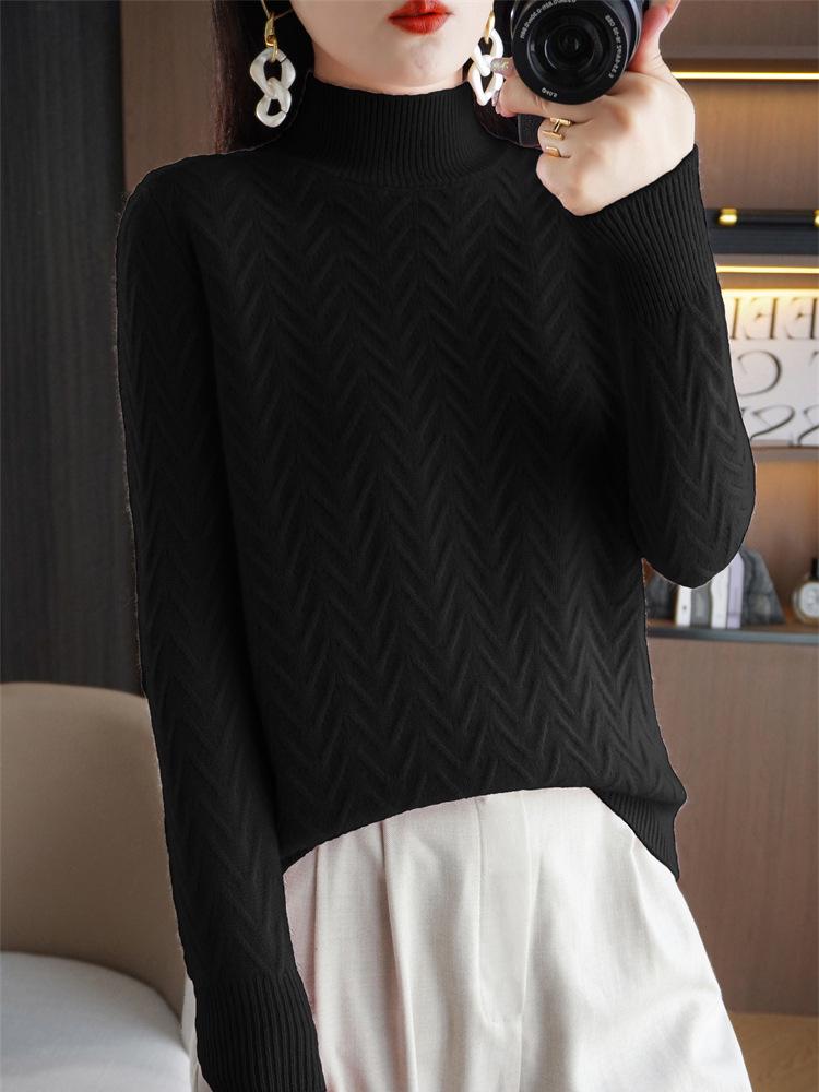 Women's Jacquard Chic Knitwear - Stylish Loose Half-High Neck Sweater for Spring/Autumn