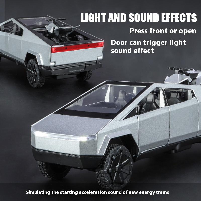 1/32 Tesla Cybertruck Pickup Alloy Diecast Model Car Sound & Light Hobbies Collection Display Decoration Children's Toy Ornaments Gift