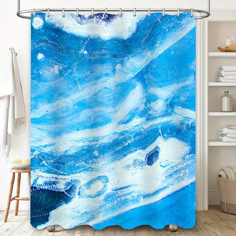 Blue White Shower Curtain Watercolor Blue Bath Decorative Fabric Polyester Waterproof Rain Drop Resistant for Bathtub Doors Size