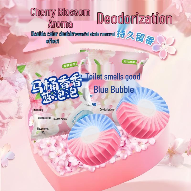 Sakura Scent Two-Color Blue Bubble Toilet Cleaner & Deodorizer Block