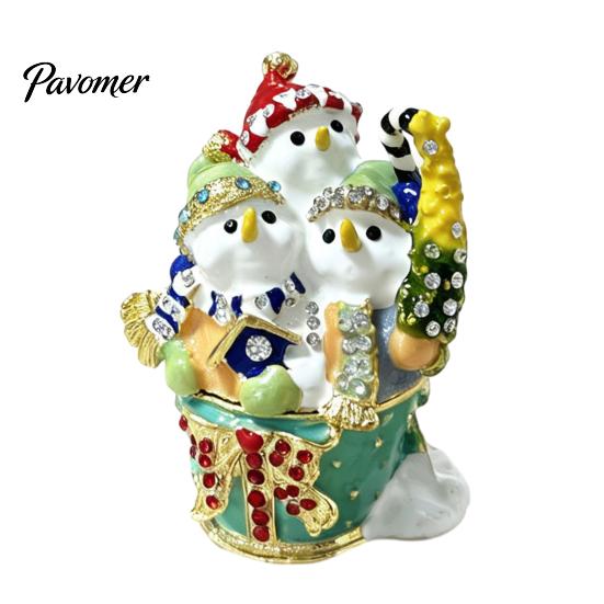 Decorative Jewelry Case with Rhinestones Christmas Theme Box Magnetic Hinge, Alloy Enamel Vintage Metal Ring Storage Style Organizer, Desktop