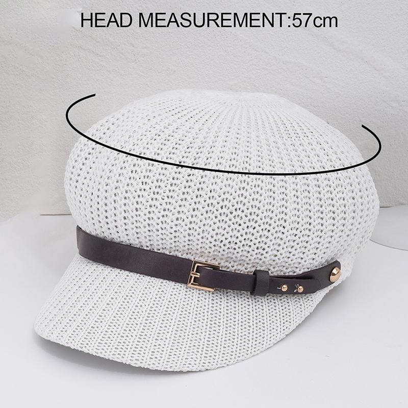 Trendy Hollow Breathable Leather Buckle Octagonal Hat Classic Woven Straw Hat Casual Versatile Literary Sunshade Painter Hats