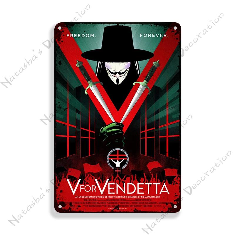 V for Vendetta Classic Movie Decorative Plate Metal Plate Vintage Poster Metal Tin Sign Cafe Garage Wall Decor Metal Plaque
