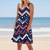 Women's Stylish Casual Independence Day Print Cuffless Pocket Dress