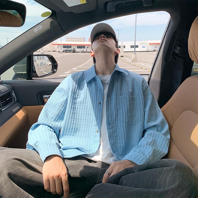 Plaid Jacket Plaid Jacket Men's Spring and Autumn Loose American Windbreaker Teenager Single-breasted Collar