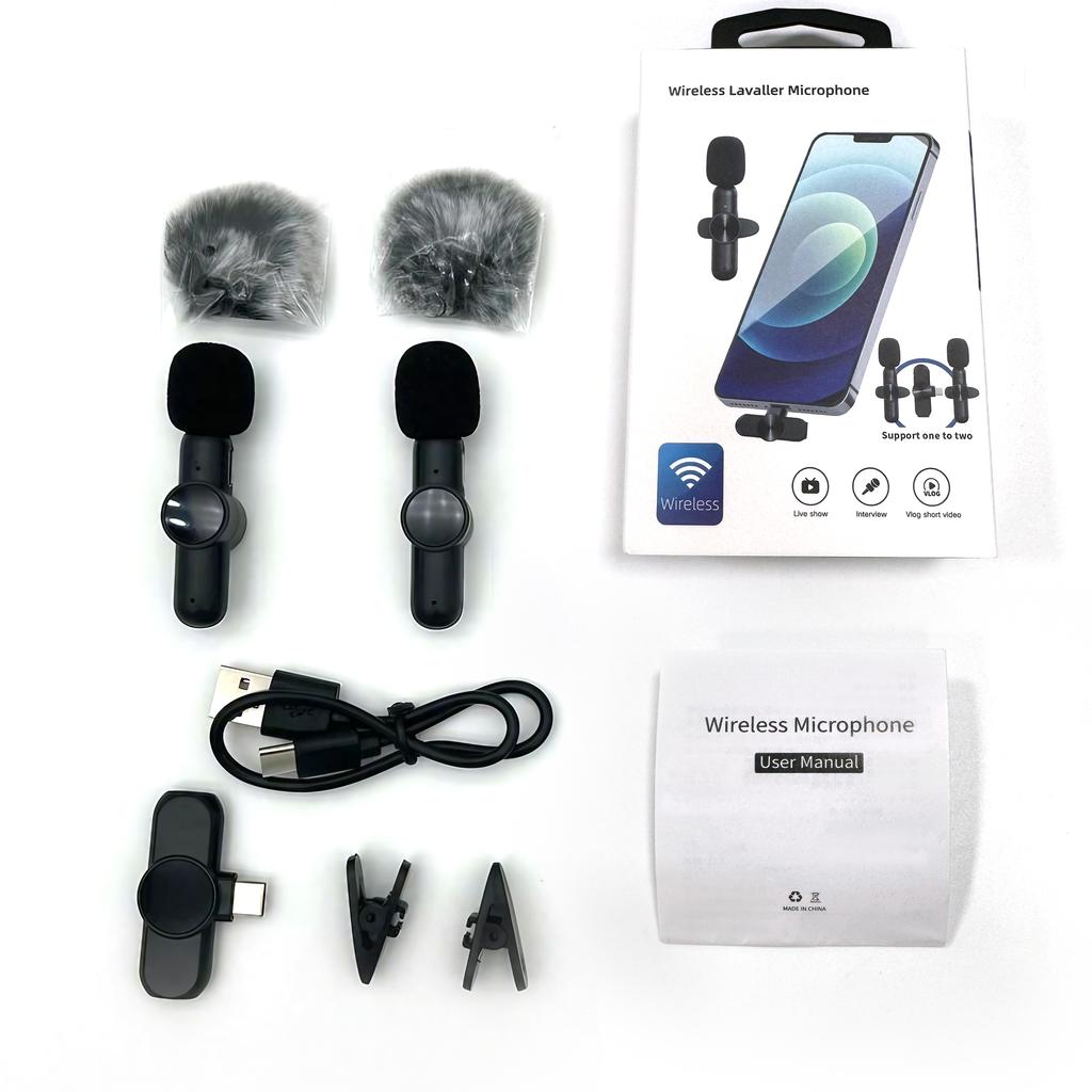 2pcs Wireless Lavalier Microphone for iPhone iPad Android Type-C Mini Mic for Video Recording YouTube Live Stream Vlog Podcast