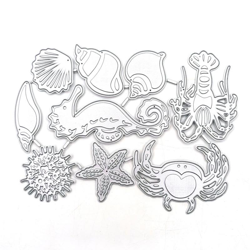

Девять морских существ, металлические штампы для скрапбукинга, тиснение, трафареты для изготовления карт, ремесленный декор серебряный
