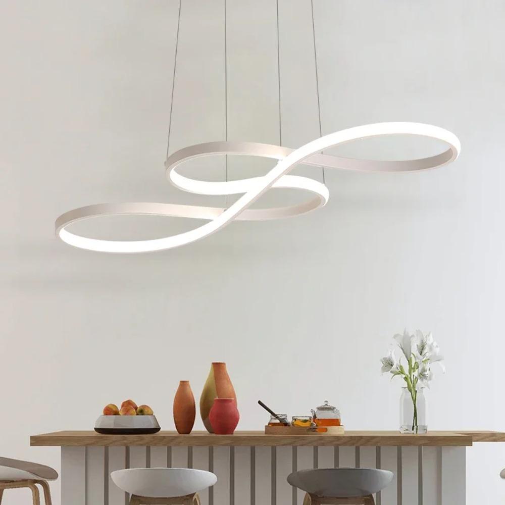 Modern LED Chandelier, Nordic Pendant Light with Golden Decor, Black White Minimalist Lighting for Living Room Dining Room