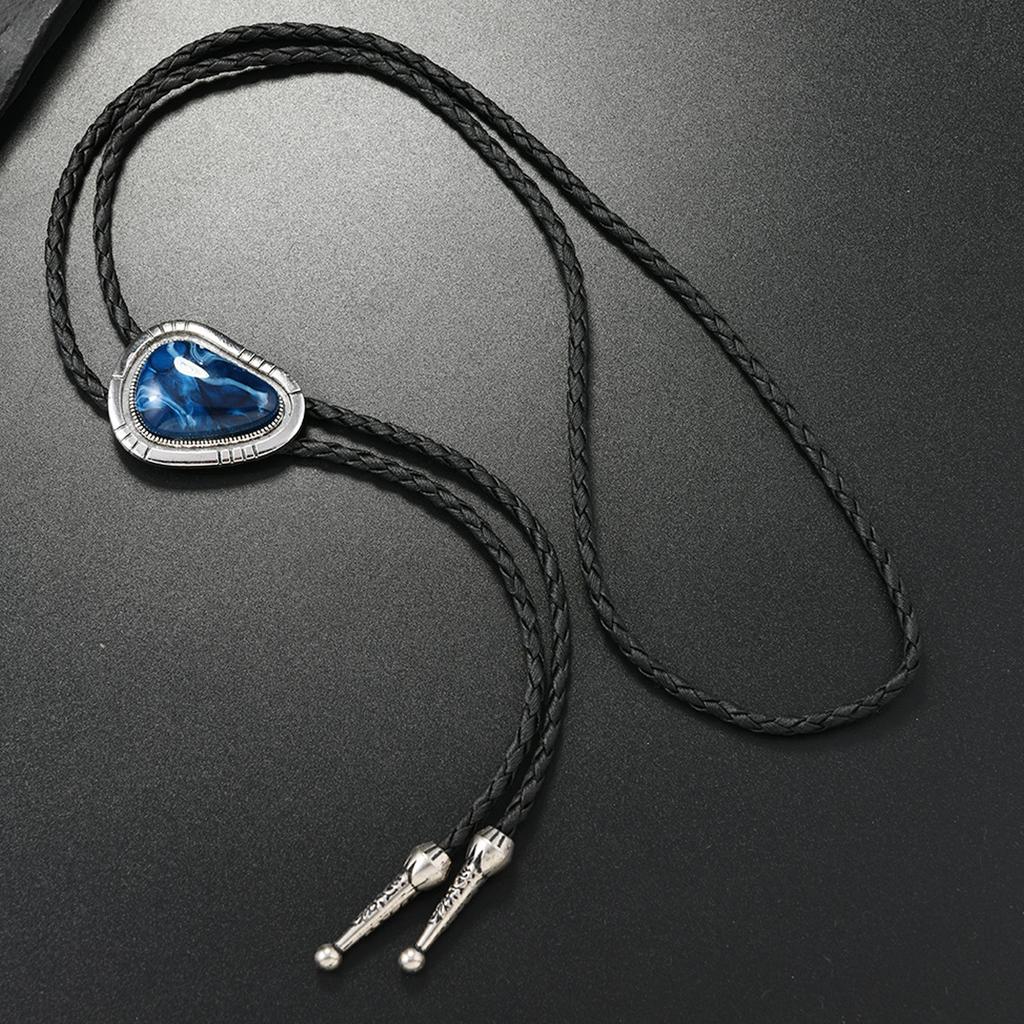 Men's Vintage Irregular Colored Stone Bolo Tie Cowboy Costume Accessory Western Faux Leather Cord Necktie Necklace Chain
